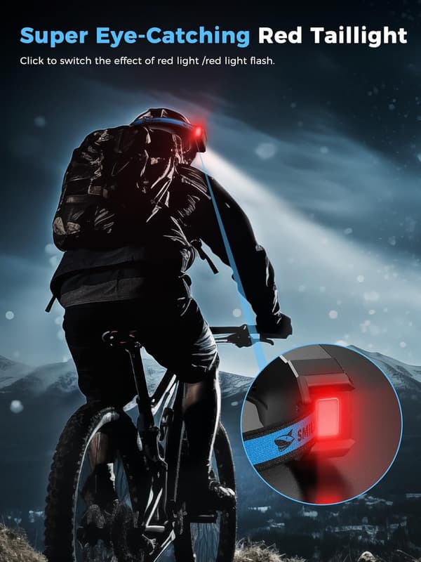 Oppladbar LED Hodelykt - 270° Bredt 7-Lys System | 6 Moduser med Bevegelsessensor & Rødt Baklys