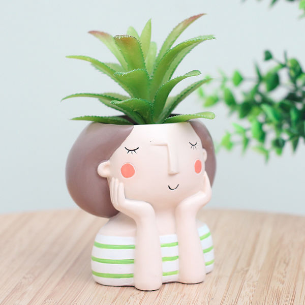 Flickor Blomkruka Blomkruka Resin Succulent Planter Skrivbords Mini Ornament，Flickors succulenta resin blomkruka (4 st Flickor Kombin