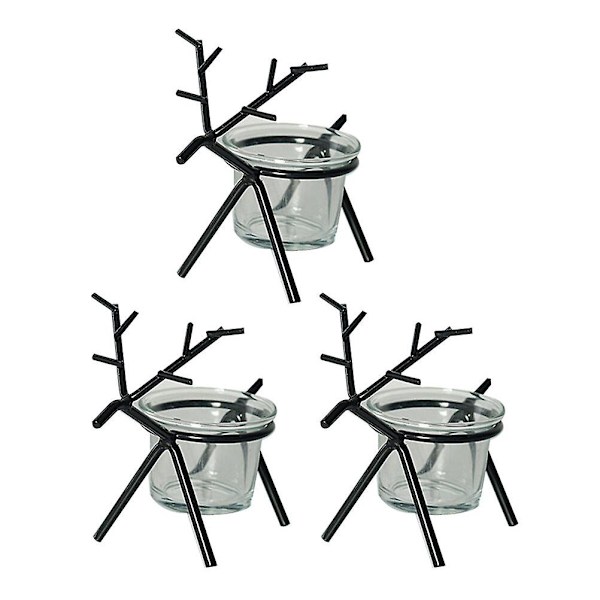 3 stk. Glass Menorah Bryllupslysestake Julegaver Julebord Lyskopp Midtstykke Svart 13X10cm