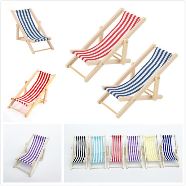Strandlegetøj Børne Miniature Stole Håndværk Strand Dekoration 1: 12 Skala Strandstol Kyst Dekoration Blå 11*5cm