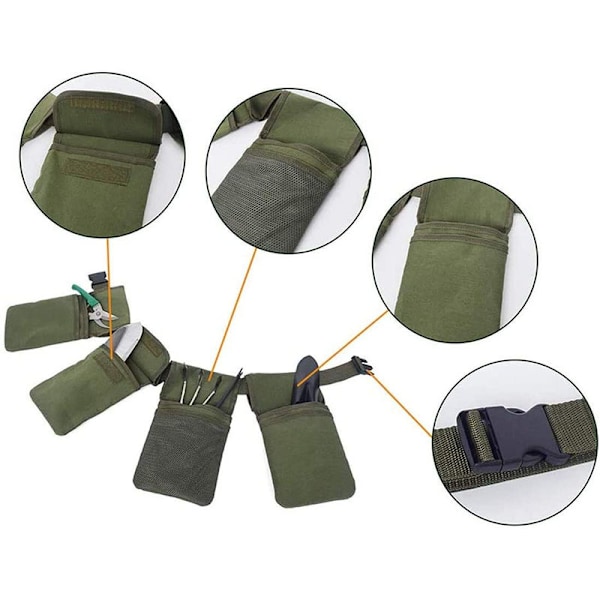 Grönt DIY-bälte med fickor Multifunktionellt verktygsbälte för elektriker Midjebälte Förvaringspåse Organiserare Tote Bag Organiserare