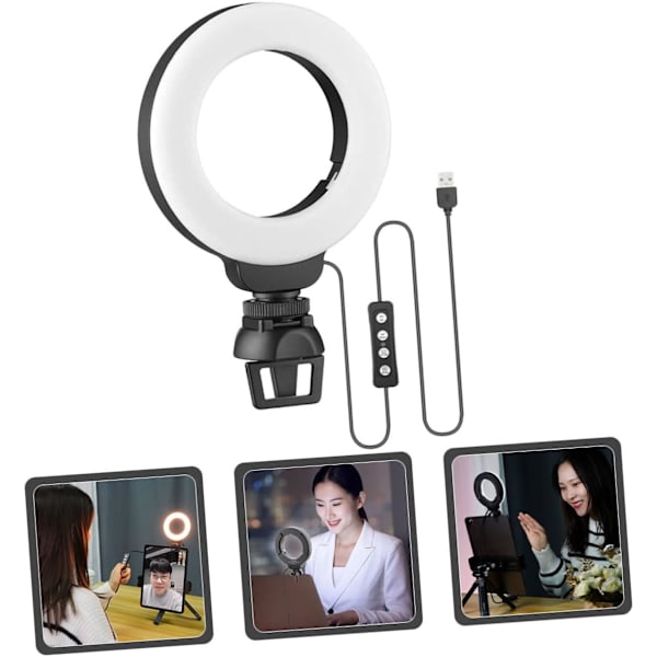 Selfie Ring Light for Webkamera Dimbar Led Skjønnhetsbelysning Klips for Strømming 3 Moduser