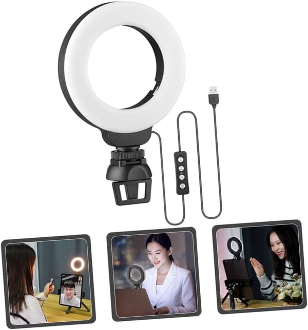 Selfie Ring Light til Webcam Dæmpbar LED Skønhedsbelysning Clip til Streaming 3 Tilstande