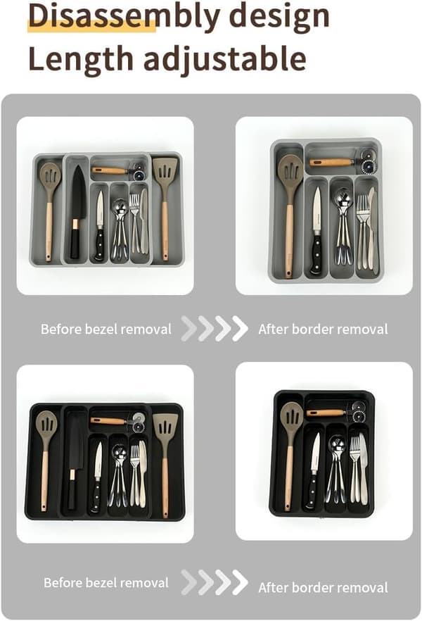 Generic Cutlery Storage Box, Expandable Kitchen Drawer Storage, Adjustable Cutlery Storage Box, Expandable Kitchen Cutlery Tray (Black)