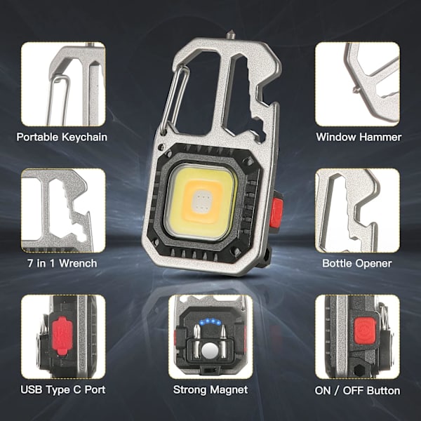 2 kpl Mini COB Ladattava LED-tarkastusvalo Kannettava Pieni Avaimenperänpidike Lamput, 6 Tilaa, Taitettavalla Jalustalla Pullonavaaja
