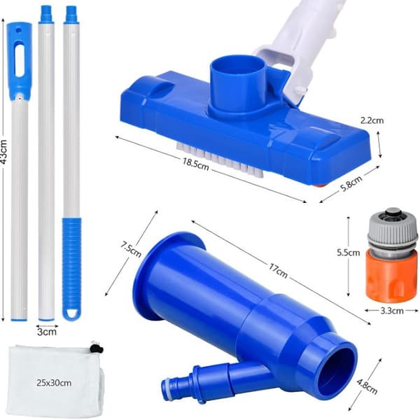 Pool Cleaning Accessories Vacuum Suction Nozzle with Three-Section Telescopic Pole for Sucking Up Pool Bottom with Brushes