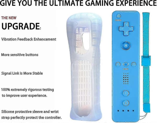 2-pak klassiske trådløse controllere kompatible med Wii og Wii U, spilcontroller med silikoneetui og håndledsrem (pink og blå)