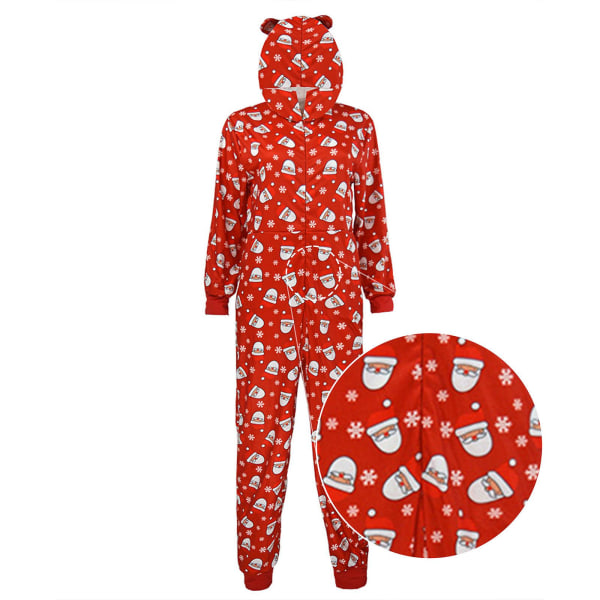 Jumpsuit för jul, rolig jultryck långärmad romper, rolig helkropps-pyjamas med Red L