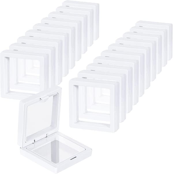 Coin Display Frame, White Floating Frame Display Holder Stands, 20-Pack Coin Display Cases, 2.8 x 2.8 x 0.8” Silicone Coin Frame