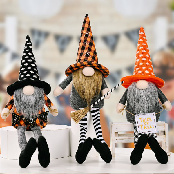 Halloween Gnome Wizard Broom Tomte Nisse Ruotsalainen tonttukääpiö Kodin maalaistalon sisustusC