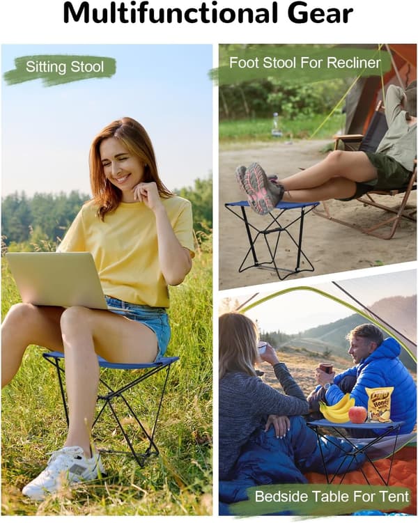 Portable Camping Stool, Foldable Stool for 90 kg, Compact, Lightweight and Foldable, Seating for Picnic, Fishing, Hiking, Black