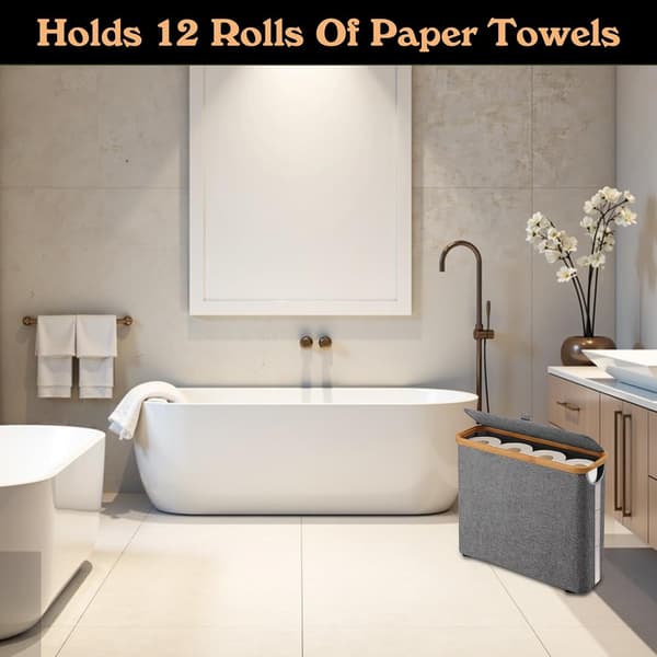 Storage Box with Lid Transparent Foldable Toilet Paper Basket Bathroom Organizer Suitable for 12 Rolls Gray