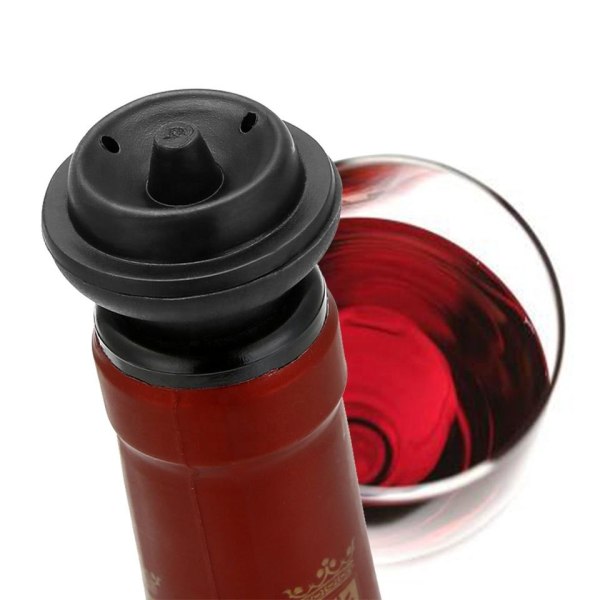 Sort med vakuum vinprop - Hold din vin frisk i op til 10 dage - 1 pumpe 4 propper - Genanvendelig