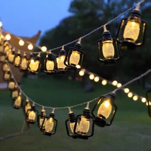 Sett med 2 strenger, lanternestrenglys 23 fot på 50 LED-lys Mini Vintage Christmas Halloween Dekorative parafinlys (Bl