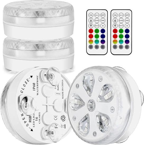 Garden Pool Submersible LED Pool Lighting, Waterproof with RF Remote Control, Timer, 16 LEDs, Suction Cup and Magnet