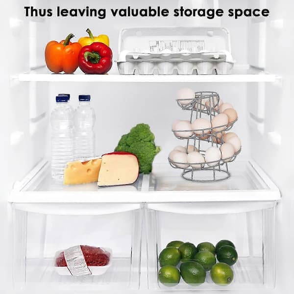 Egg Storage Rack Spiral Metal Freestanding Space-Saving Organizer Display Holder for Kitchen Countertop and Refrigerator Silver
