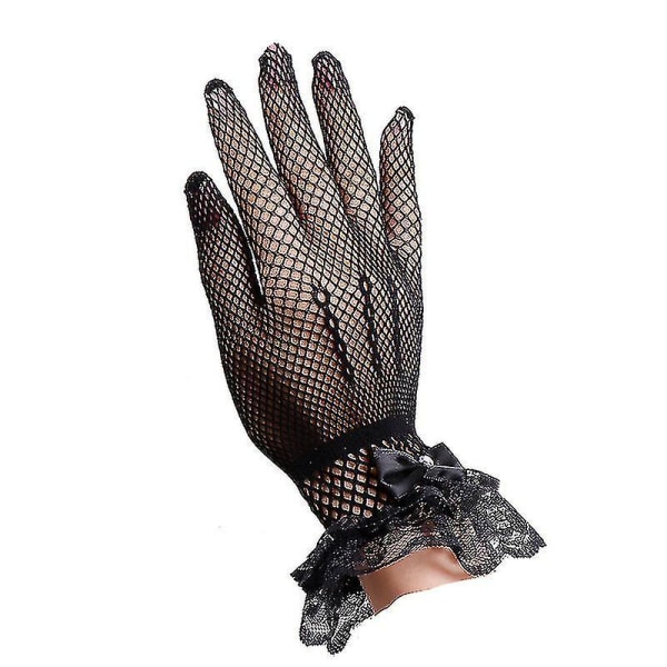 Brudehansker for kvinner, fingertupp-hansker, håndleddshansker, elastiske brudeblonder, tyll, fest, kveld, bryllup, med sløyfe, for vår, sommer, høst, 1 par (b