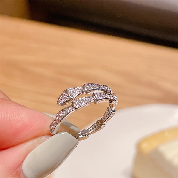 Lätt Lyx Kristall Ormformad Ring Glänsande Kubisk Zirkon Öppning Silver Silver