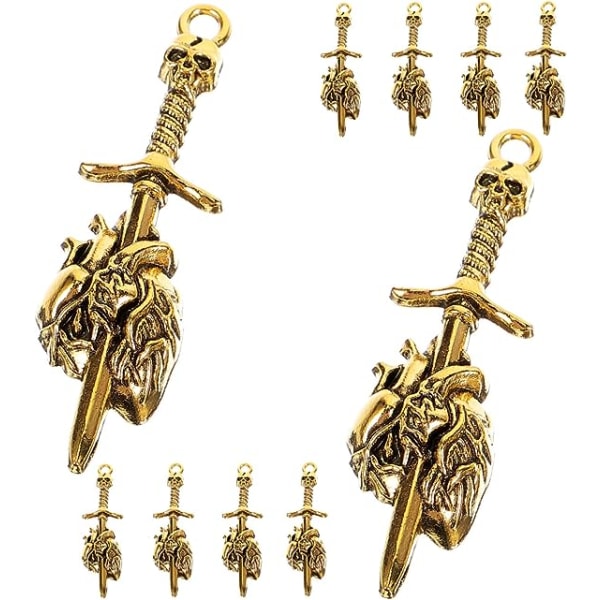 10 stk Sword Pendant Charms Vintage Metal Skull Dolke Charm Halloween Gothic Armbånd Halskæde Charm til DIY smykker