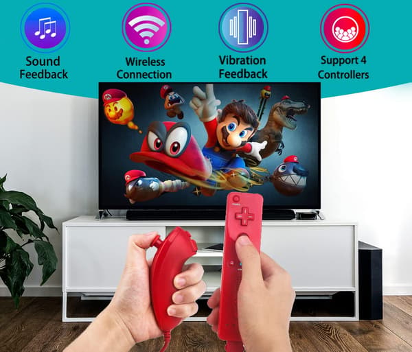 Sæt med 2 controllere og Nunchuck-controllere til Wii/Wii U Conso