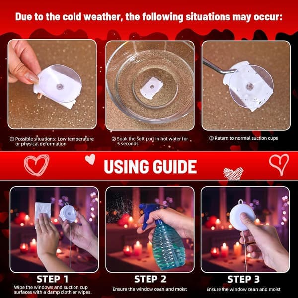 Valentine's Day Window Lights 3-Pack Timer Battery Hanging Heart Silhouette Suction Cup [Ho]