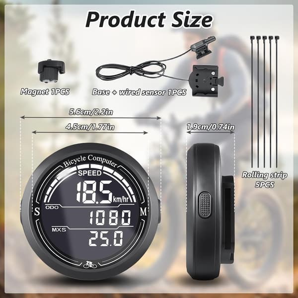 Wireless Bicycle Computer 2.2 Inch LCD Screen Auto Backlight 12 Functions IP67 Waterproof Speedometer Odometer Universal Bike Accessories Gray