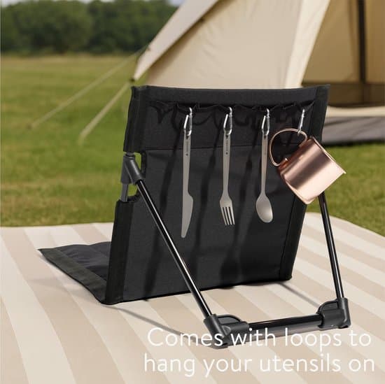 Foldable beach mat - seat cushion/backrest - outdoor relaxation - foldable with hanging strap - 40.5 x 10.5 cm - black