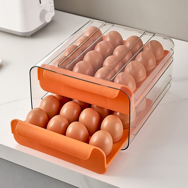 32 Galler Plast Låda Typ Ägg Förvaringslåda Fresh Keeping Box för Kök Kylskåp Orange 23,5 x 21,5 x 13,5 cm