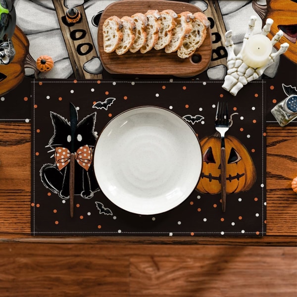 4 stk Ghost Pumpkin Cat Halloween Dekkebrikker Sesongbaserte høstbordmatter for fest kjøkken spisestue dekorasjon