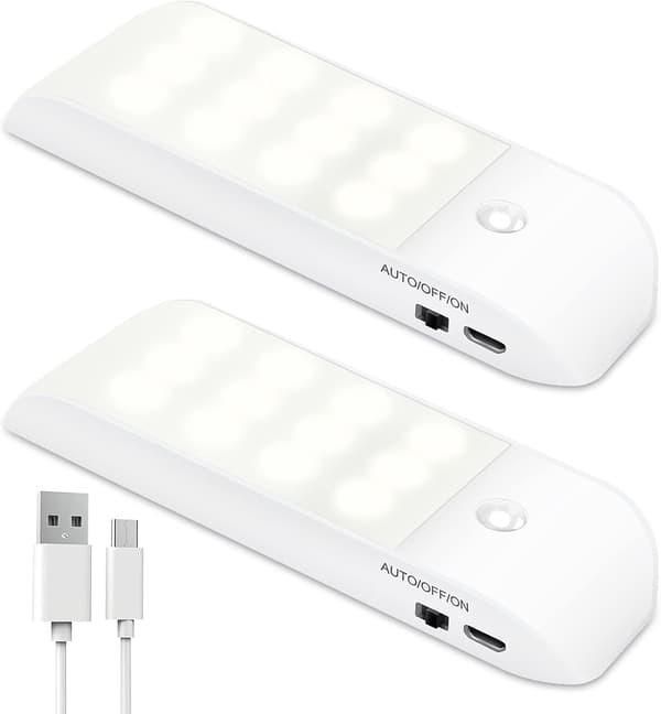Automatisk lys, bærbar bevegelsessensorlys, 3-modus nattlys 12 LED USB-oppladbart varmt lys