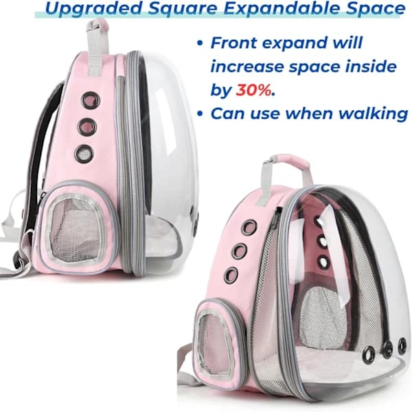 HA~Cat Carrier Backpack, Expandable Bubble Backpack, Pets and Small Dogs, Airline Approved, Designed (Front Expandable-Pink)