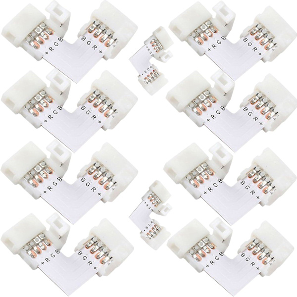 8 stk. L-formet Loddefri Snap-Down 4-bens LED-Strips-Connector til Højre Vinkel