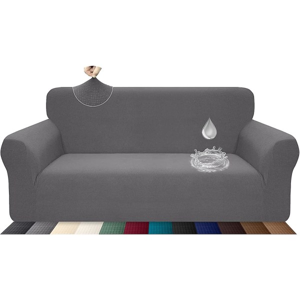 Stretchig, vattentät och reptålig cover för 3-sits soffa Elegant mönster med halkfria skumpinnar (3-sits soffa, ljusgrå)