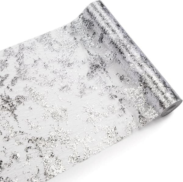 Mesh Table Runner with Silver Foil 28cmx5m, Metallic Table Band (Silver, 5m) Silver silver