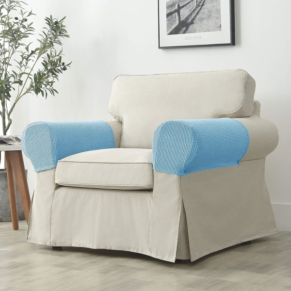 Set med 2 Jacquard Stretch Soffa Armstöd Armstödsskydd Halksäkra Möbelskydd Armstödsskydd för Soffa Recliner Himmelblå Sky Blue