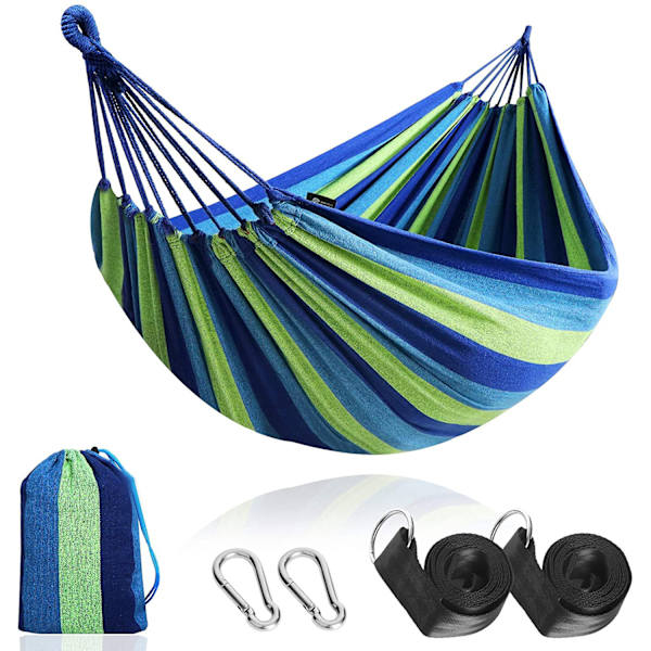 Perfekt för Camping Utomhus/Inomhus Patio Bakgård, Bomullshängmatta Bekväm Tyghängmatta med Träband för Upphängning