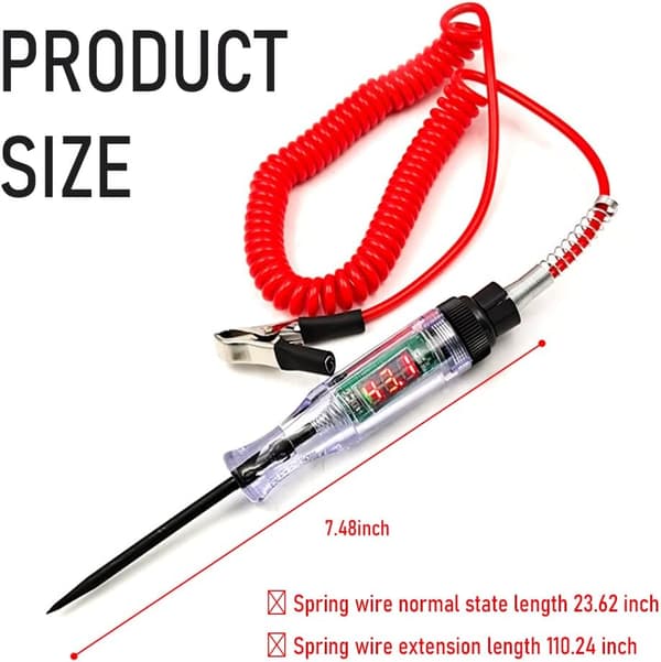 Heavy Duty 3-70V Car Test Light, Digital LED Relay Tester with 110\" Telescopic Spring Cable