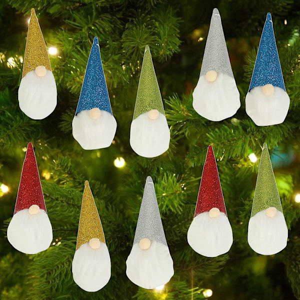 5-pack Glittrande Spetsiga Hattar Jultomte Dock Charm Julgran