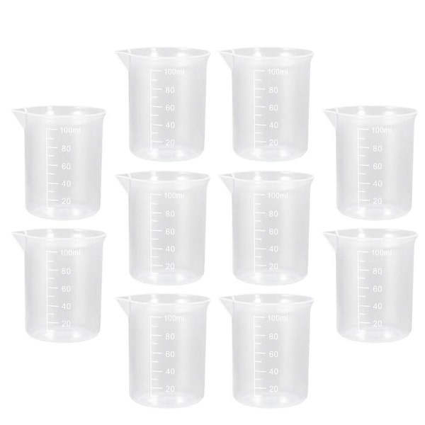 10 plastmålekopper Målekopper i laboratorieskala Væskebeholdere (7X5,6 cm, gjennomsiktige)