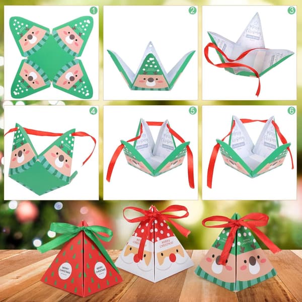 24 Christmas Candy Boxes Triangular Boxes with Ribbons for Biscui
