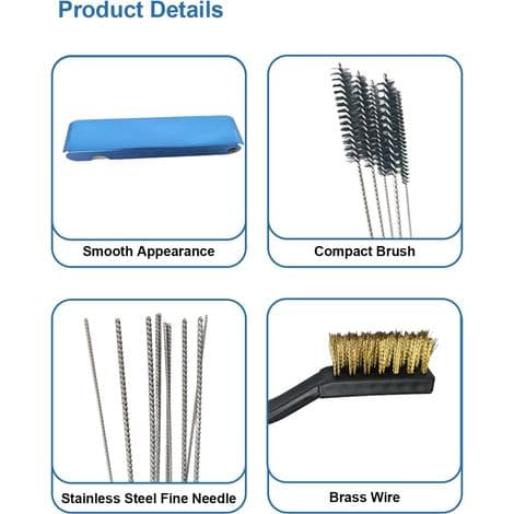 Carburetor Nozzle Cleaning Kit: 13 Wires, 10 Needles, 5 Brushes, 1 Sampling Tool, 1 Steel Brush.