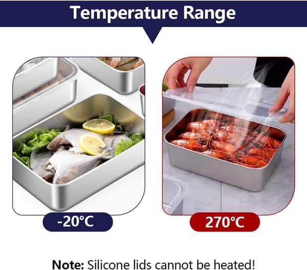 5-pack food storage containers, 1100 ml stackable stainless steel, reusable food storage
