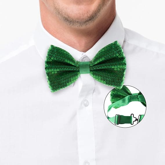 Men's Sequin Bow Tie - Pre-Tied Adjustable Length Bow Tie, Green
