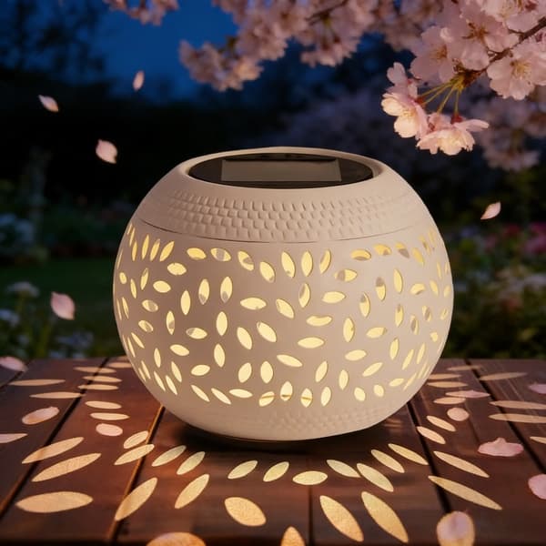 Solar Powered Metal Table Lamp with Dotted Pattern, for Indoor and Outdoor Use 2 White 2 White