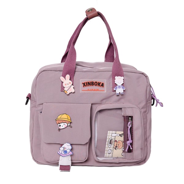 Afslappet Crossbody Taske Anti-Tyveri Skoletaske Med Mange Lommer Til Studerende Daglig Lilla