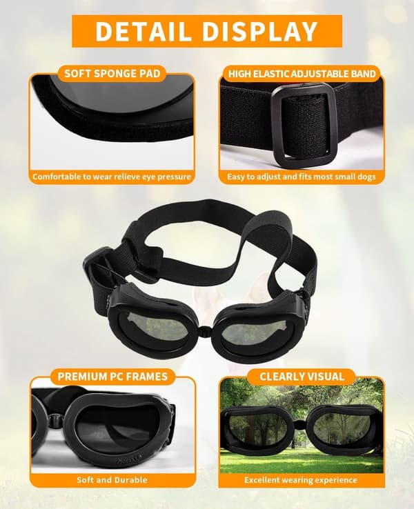 Dog Sunglasses - Dog Goggles - UV Protection - With Adjustable Elastic Strap - Comfort - Windproof