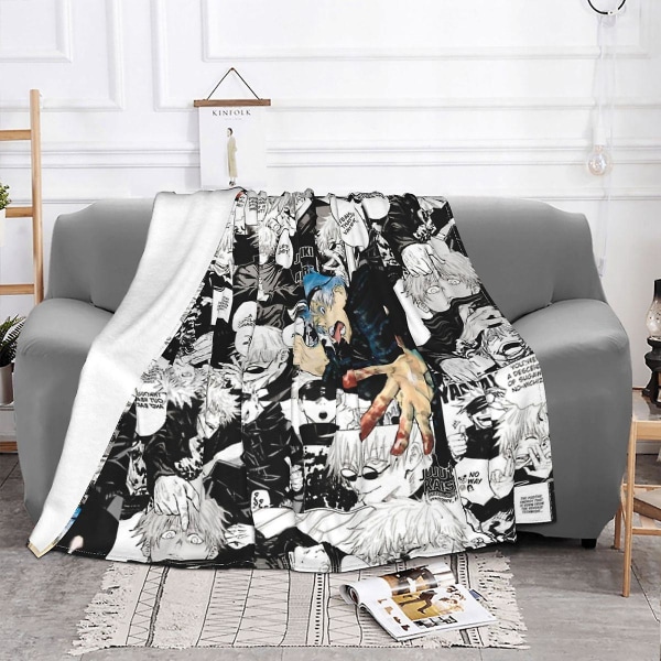 Gojo Satoru Jujutsu Kaisen Manga Collage Filt Fleece Vår Höst Pläd Mjuk Sängfilt För Hem Soffa Sängkläder