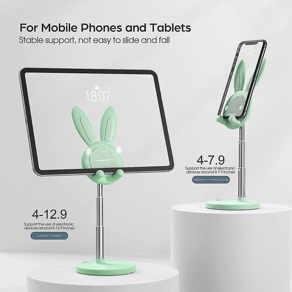 Cute Rabbit Phone Holder, Angle and Height Adjustable Cell Phone Stand Green