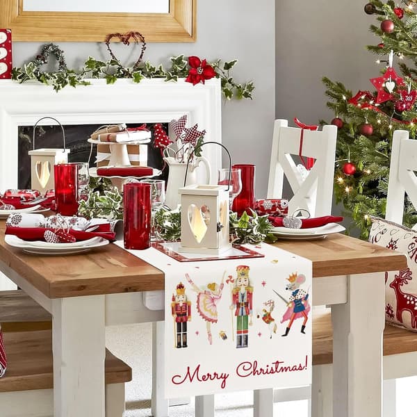 Christmas Nutcracker Table Runner for Kitchen Dining Table Decoration, Christmas Tree Branch Decor Winter Table Runner - 33x183 cm
