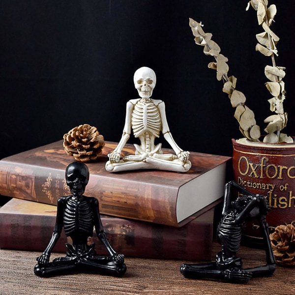 Halloween Yoga Hodeskalle Statue Flat Dorm Yoga Studio Stue Dekorasjon Svart